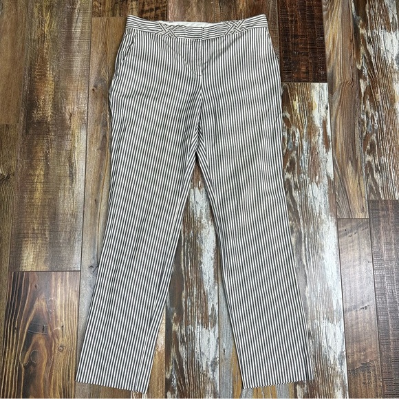 Tory Burch Cotton Striped Pants 10 White Gray - Picture 1 of 6